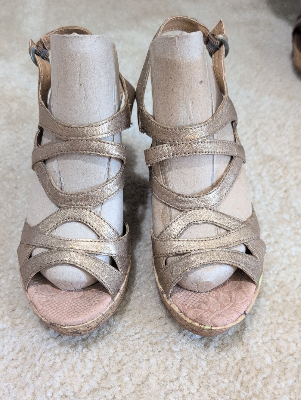 Born BOC Gold Leather Platform Sandals Adjustable Straps